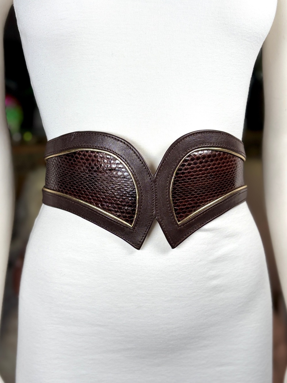 JLynch Brown Snakeskin & Leather “Louise” Cinch Belt, Szs XS, S, & L